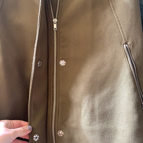 H and M Olive Green and Leather Sleeve Jacket - Picture 3 of 5